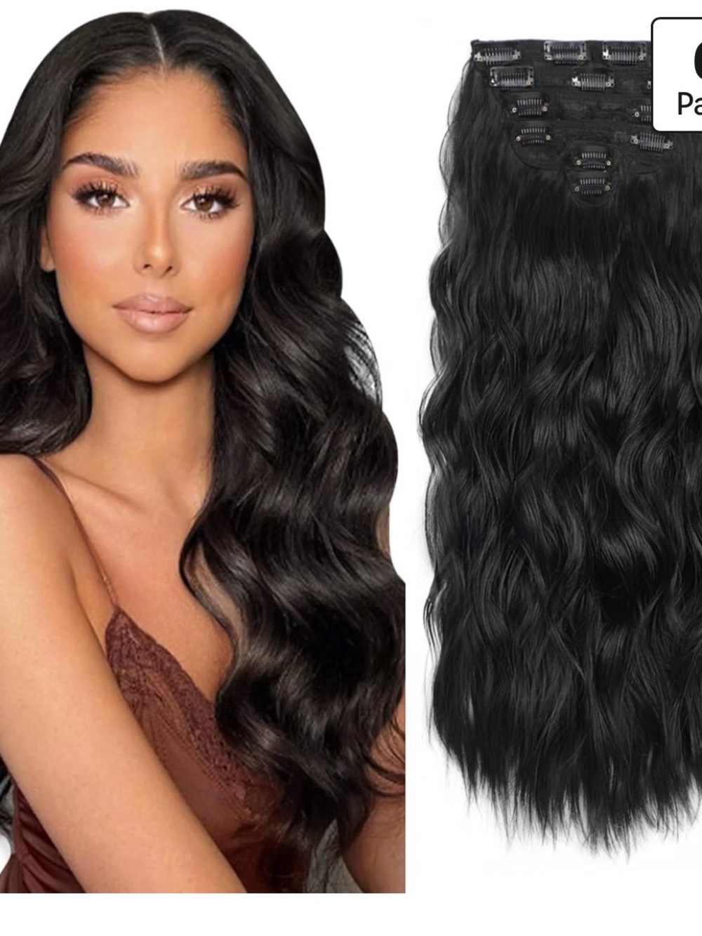 Sleek Black Wavy Clip-In Hair Extensions - Voluminous Length